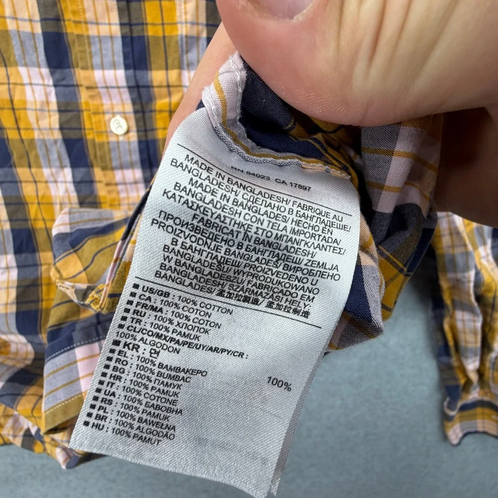Banana Republic Soft‎ Wash Mens XL Plaid Button Down Shirt Mustard Yellow Navy